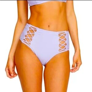 Volcom NWT Women’s Solid Lattice Cutout Bathing Suit Bikini Bottom L Violet